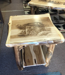 Aspen end table with scene